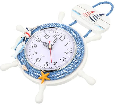 HOMSFOU Ruder-Wanduhr Wanduhr- Lenkrad-Wanduhr Strand-Themen- Mediterrane Wandkunst Wandkunst Zahlenuhr Wanduhren Lenkrad-Uhr Strand-Themen-Uhr Aus Holz