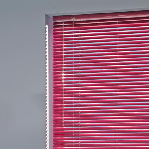 Aluminium Jalousie nach Maß, Hochwertige Maßanfertigung Alu Lamellen Jalousien Rollo Plissee, Schwarz, Weiß, Silber, Rot, Beige, Grün, Braun, Gelb, Lila, Blau, auch ohne Bohren (Rot)