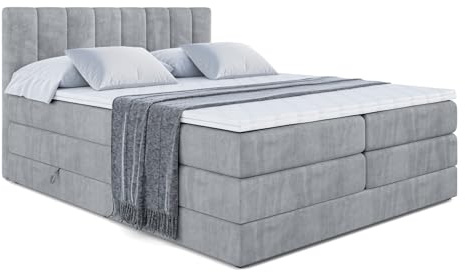 ALTDECOR Boxbett mit H3 H4 Matratze OTTA King - 160x200 - Grau | Lattenrost, Topper, Boxspringbett mit Bettkasten, Bett mit Stauraum, Doppelbett, Polsterbett