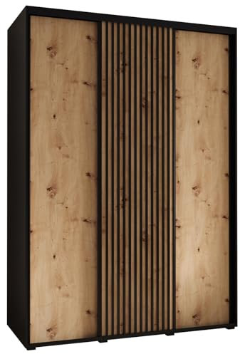 MEBLE KRYSPOL Sapporo 1 Moderner Schrank mit DREI Schiebetüren mit Stange, Regale - Aufbewahrungsschrank für Schlafzimmer, Wohnzimmer - 205,2x170x60 cm - Schwarz Artisan Schwarz