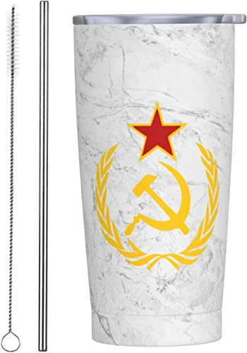 GeRRiT UdSSR Becher mit Hammer und Sichel, Autobecher, Kaffeebecher, Edelstahl, Trinkhalm, Reisebecher, vakuumisoliert, hält kalt