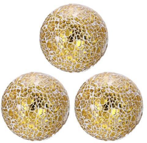 Sourcing Map 3Pcs Decorative Glass Balls, 8cm Gold Tone Mosaic Sphere Balls for Decor, Home, Christmas, Thanksgiving, Wedding