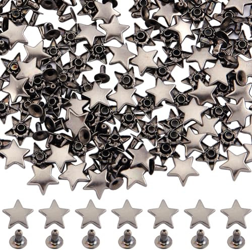 GORGECRAFT 120 Juegos de Remaches de Estrella de 12mm Tachuelas de Cuero de Metal Tachuelas Y Púas Pentagrama Plano de Cinco Puntas Remaches Punk Decorativos para Artesanía En Cuero Gunmetal