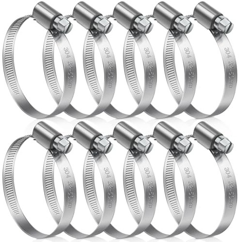 JatilEr 32-50mm Hose Clips, 10 Pcs Adjustable Hose Clamps 304 Stainless Steel Pipe Clips, Pipe Clamps Metal for Securing Hoses or Pipes for Vent Pipe Drain Pipe Exhaust Pipe Water Pipe