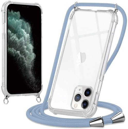 Oelrstfe handyband Hülle mit Band für iPhone 11 Pro Max, Handyband zum Umhängen Handy Umhängeband Transparent TPU Stoßfest Silikon Handyhülle mit Kette für iPhone 11 Pro Max, Blau