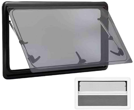 Finestra di scarico Finestra laterale Finestra per camper Finestra con tenda a rullo integrata e zanzariera RV Finestra esterna per roulotte RV, Camper,1200×500mm