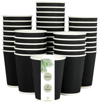DeinPack 25 Riffelbecher schwarz 300 ml doppelwandig | to Go Pappbecher aus schwarzem Kraftkarton I Umweltfreundliche Kaffee Trinkbecher mit Hitzebarriere Bio