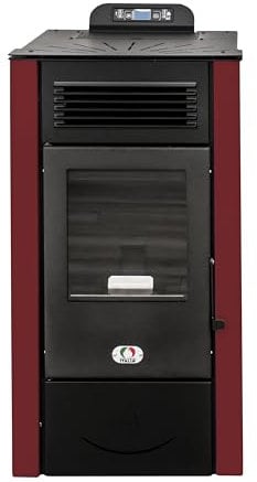 STUFE A PELLET ITALIA San Diego 12 Kw 5 Stelle - Stufa ad Aria Ventilata Efficienza 91% Scalda 120m² Autonomia 15H Certificata 5 Stelle 5 Velocità e Potenze Programmabile Garanzia 24 Mesi Rosso