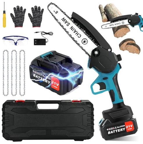 Mini Kettensäge mit Akku, 21V 8Zoll 3000mAh Akku Kettensäge mit Sicherheitsschloss, Kettensäge Kompatible für Makita 18v Akku Elektro mit Automatischer Öler, Handkettensäge für Gartenscheren Astschere