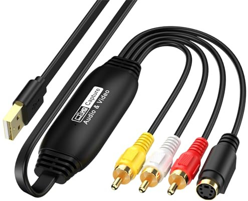 Convertisseur VHS Numérique,Carte de Capture Vidéo USB, Enregistreur deTransfert Audio Vidéo RCA AV vers USB, pour PC, caméra DV, DSLR, DVD, Compatible avec Windows et Mac OS.