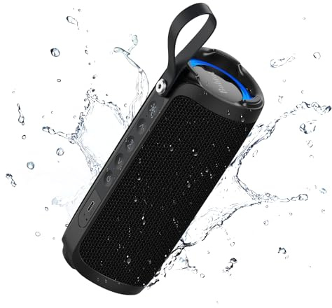 Bobtot Portable Bluetooth Speaker 15W, IPX6, Black | TWS Pairing, 15H Playtime, RGB, Powerful Sound with Dual Bass for Outdoor, Party, Shower, Camping, Travel
