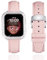 BINLUN Leather Strap Compatible with Apple Watch 45mm 44mm 41mm 40mm Women Leather Band with Glitter Diamond Rhinestone Case Compatible with iWatch Series 9/8/7/SE2/SE/6/5/4（44mm, Pink）