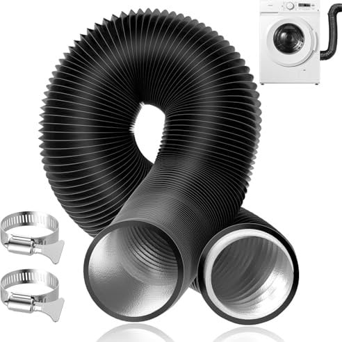 DAWRIS 100mm/4-Inch PVC Aluminum Dryer Vent Hose - 10FT (3m) Long Flexible Air Ducting With 2 Clamps for Clothing, Tumble Dryer, Air Conditioner, Cooker Hood - Black