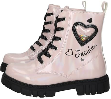 Conguitos COSH244005 Stivali da bambina Dettagli di Cuori in Vernice, Cerniera Laterale e Suola Spessa Antiscivolo, Stile Casual, Confortevole e Divertente Ragazza Stivali-Stivaletti, Rosa, 28 EU
