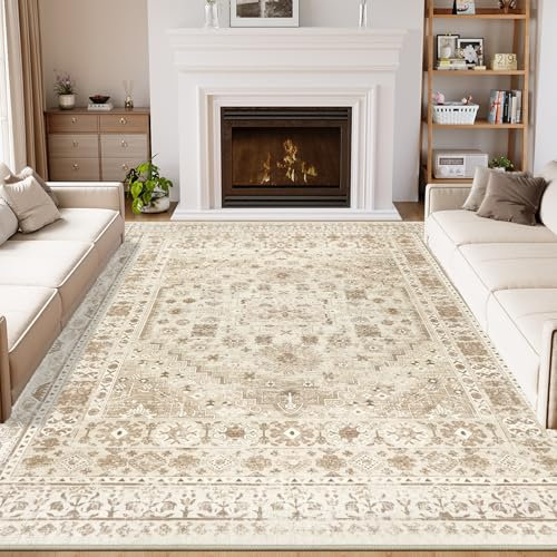 Capslpad Beige Vintage Teppich Wohnzimmer 200x300cm Retro rutschfest Kurzflor Kunstwolle Teppich Waschbar Weich Schlafzimmer Teppiche für Wohnzimmer Schlafzimmer Büro Bereich Esszimmer