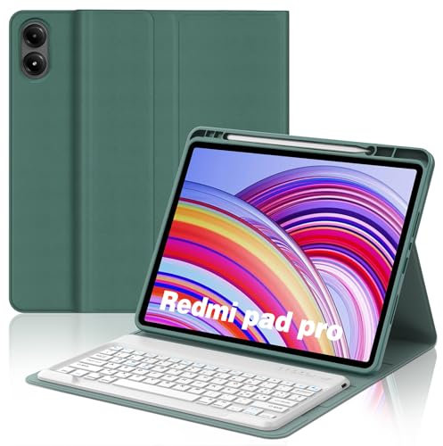 WAVATA Tastiera per Redmi Pad Pro 12.1 Pollici 2024, Custodia Tastiera per Redmi Pad Pro 12.1 Magnetica Staccabile Bluetooth Italiano QWERTY Layout, Verde Scuro