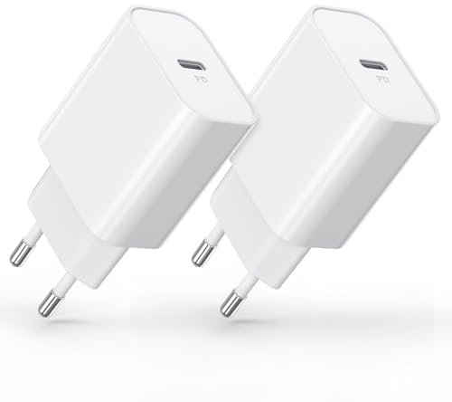 30W Cargador USB C, Tipo C Enchufe, PD3.0 Cargador Carga Rapida, Cabezal Adaptador Corriente Charger USB-C para i-Phone, iPad, Samsung, Fuentes de alimentación para teléfonos móviles (2-Pack)