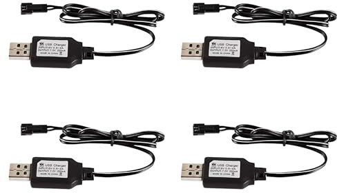 4 Pack | USB Ladekabel 7,2V mit SM-2P Anschluss für 7,2V NI-Cd NI-Mh Akku LiPo Akkus | Für RC-Auto Drohnen Spielzeug
