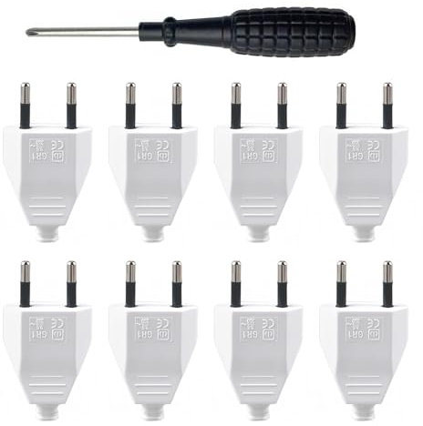 8 Piezas Enchufe Macho Plano Enchufe Europeo Plano 2.5A 250V Enchufe Bipolar Enchufe Plano con Destornillador