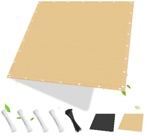 HaiTaoSy Sonnensegel mit ösen Rechteckig 2x3m, Wasserdurchlässig & winddurchlässig, HDPE Gewebe, Sonnenschutz für Terrasse, Garten, Balkon, Camping, inkl Seile & Kabelbinder, Sandbeige