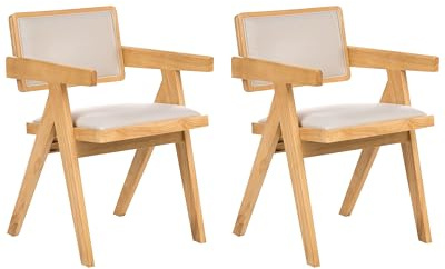 Beliani Set of 2 Rubberwood Dining Chairs Light Brown with Wood Legs with Armrests CARMODY
