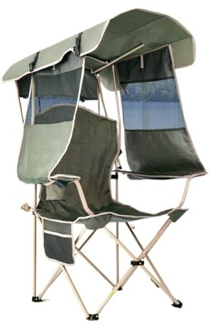 Silla de playa plegable con toldo, silla de camping portátil ligera | Capacidad de 330 libras para pesca/portón trasero (verde oliva)