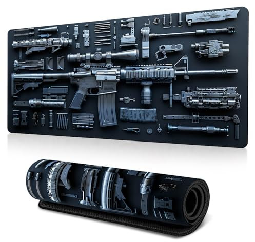 Cool Military Weapon Build Weapon Parts Display Large Gaming Mouse Pad, Stylish Desk Protector, Military Mouse Pad for Laptop & Desktop Use, Computer Office Supplies Accessories (E,15.7 * 35.4 in)