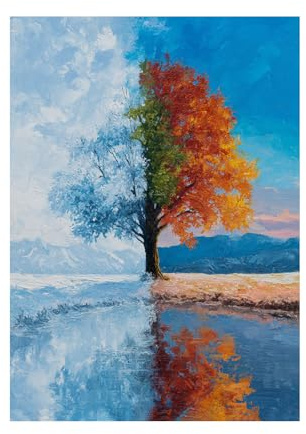 XENIOU Quadro albero della vita Dipinto del grande albero delle quattro stagioni quadri tela, quadri moderni, per soggiorno, camera da letto e decorazioni da parete.(blu)-40x60cm Non incorniciato
