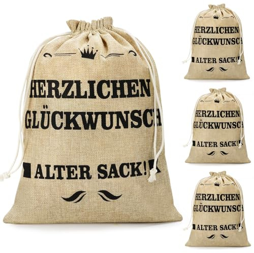 4pcs Geschenkbeutel Alter Sack,Lustiges Jutebeutel Geschenkbeutel Geschenk,zum männer Geburtstag,Jubiläum, Weihnachten,Wiederverwendbar 40 * 30cm
