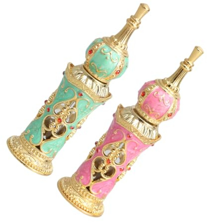 ERINGOGO 2Pcs Vintage Refillable Glass Essential Oil Container Small Perfume Bottles for Travel Decorative Empty Atomizer Bottles for Personal Fragrance Blends