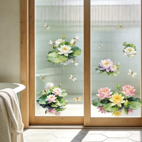 ANATTASOUL Water Lilies Static Window Stickers for Home Decoration | Reusable,Removable,Double Sided,Window Cling,47.24 x 11.8,Stained Glass Window Film,Window Decal for Room Office Decoration