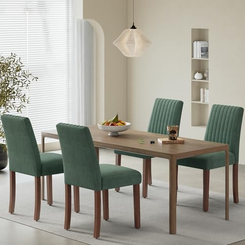 COLAMY Esszimmerstühle 4er Set, Polsternder Stühle Esszimmer mit Rückenlehne, Küchenstühle Gepolstert, Stoff Dining Chairs Holzbeinen für Esszimmer, Küche, Restaurant, Grün