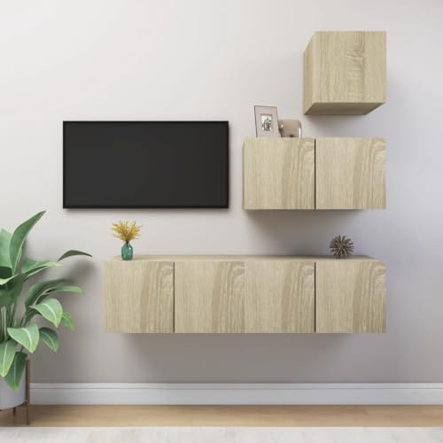 Kaloriko Ensemble de 4 meubles TV en bois de chêne Sonoma, montage mural, design moderne, espace de rangement pour salon, durable et facile d'entretien, largeur 30 à 60 cm