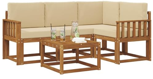 vidaXL Outdoor-Sofagarnitur mit Kissen 5 pcs Natur und Beige, Garten-Sofa-Set, Moderne Outdoormöbel, langlebige Lounge für die Terrasse, Bequeme Sitzgruppe