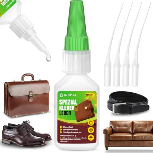 Lederkleber Extra Stark Wasserfest für Leder & Schuh, Transparent 30 G Set | Flüssig Flexible Sekundenkleber, Kleber Reparatur Autositz, Echtleder, Kunstleder, Pu, Sofa. Glue mit 4 PräZisionsspitzen