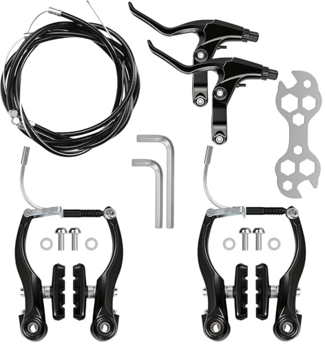 Fahrradbremsen Set, Komplettes Universal Fahrrad Bremsen Set, Fahrrad Bremsen Set V Brake Bremsbeläge, Bremsseile und Bremshebel Kit für Mountainbikes und Rennräder (Schwarz)