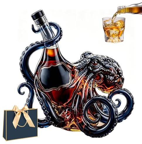 Decanter 3D Octopus Bottle Rum Glass Edition, Bottiglia Di Liquore In Vetro Borosilicato Da 350 Ml, Eccellenti Prestazioni Di Tenuta, Utilizzata For Conservare Liquori Forti(1pc,Gift Edition)