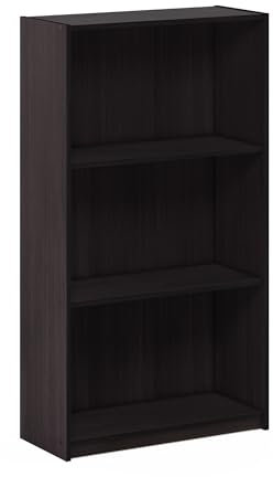 Furinno Basic 3-Tier Bookcase Storage Shelves, Dark Walnut