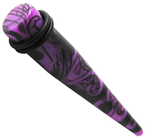 Monster Piercing 12MM bunt Tribal Tattoo Muster auf lila UV-Acryl gerade verjüngt Sich Ohr Piercing Plug