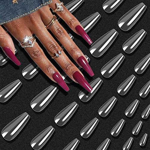 Ballerina Fake Nails 500pcs Clear Acrylic Nails Full Coverage Coffin Artificial Nail Tips Nail Extensions Long Nails 10 Sizes VIVID STELLA