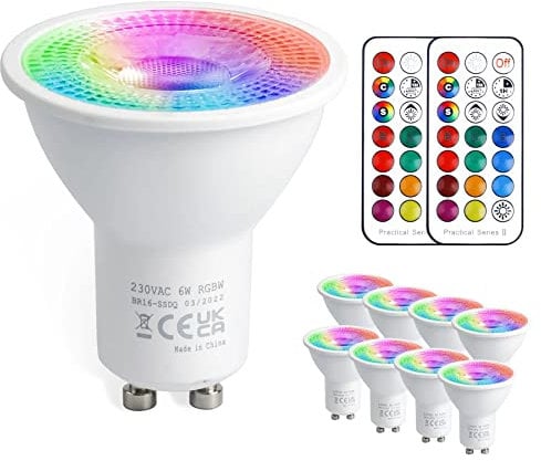 VARICART GU10 Farbwechsel LED Lampe, 5W Dimmbar 12 Farbig LED Glühbirne mit Fernbedienung, Warmweiß 3000K & RGB Spot Licht, 50W Gleichw. für Wandleuchte, Schienenleuchte Home Dekoration (8-er Pack)