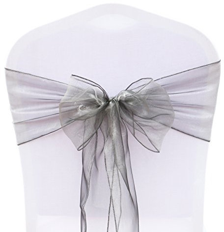 BIT.FLY 50 Pcs Schleifen für Stuhlhussen - Organza Hochzeit Stuhlschleife 18 x 275CM Stuhldekoration für Partys Hochzeiten Feiern, Silber