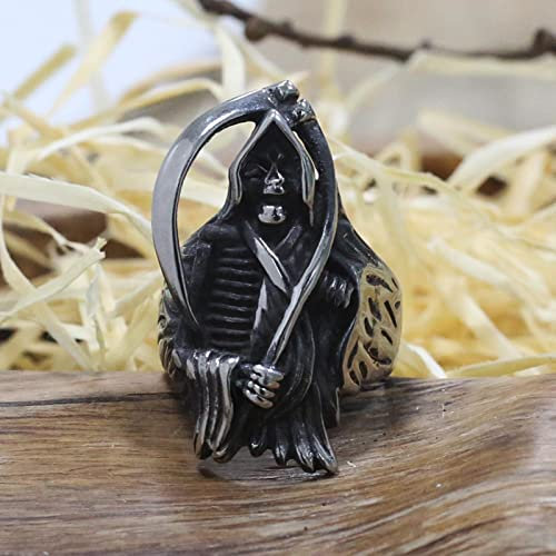 DAOMEI Einzigartiger Gothic Sensenmann Schädel Ring Männer Jungen Tod Punk Schädel Biker Ring Cooler Männlicher Hip Hop Schmuck