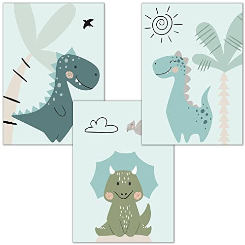 Bilderzeile® Poster Kinderzimmer, 3 Bilder für Kinderzimmer und Babyzimmer Deko, Kinderbilder mit Tieren für Mädchen & Jungen, Wandbilder mit Premium Kunstdruck DIN A4, ohne Rahmen, 3er Set #17