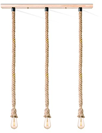 Home Sweet Home Landhaus Hängelampe Leonardo | 95/12/130cm | Hängeleuchte mit 3 Seil-Lampen | geeignet für E27 LED Lichtquelle | Pendelleuchte geeignet für Wohnzimmer, Schlafzimmer