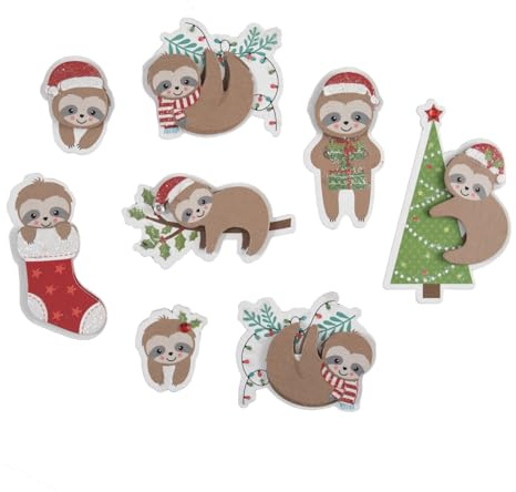 Weihnachts-Aufkleber mit Tiermotiv, selbstklebend, Faultier-Hund, Rentier-Wahl Festliches Faultier x 8