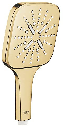 GROHE Rainshower SmartActive 130 Cube, Duschkopf, wassersparend 9l pro Minute (Handbrause 3 Strahlarten, Antikalk-System, Universalanschluss passend zu Standard-Duschschläuchen), gold, 26574GN0