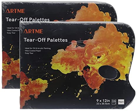 ARTME Palette Peinture Jetable 2pcs– Bloc de 36 Feuilles Papier 23 x 30,5 cm – 50 g/m² – avec Trou pour Le Pouce – Facile à Utiliser – pour Acrylique, Huile, Aquarelle