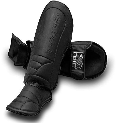 Fox-FIGH Legend Spannschutz Schienbeinschutz Kampfsport MMA Beinschützer Schienbeinschützer Schienbeinschoner Schoner Schienbein Sandsack Training Sparring Muay Thai Kickbox Freefight L schwarz