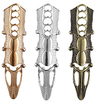 Minkissy 3 Stück Voller Fingerring Knöchel Gelenk Ring Retro Gothic Rock Verstellbar für Halloween Cosplay Kostüm Party Zubehör